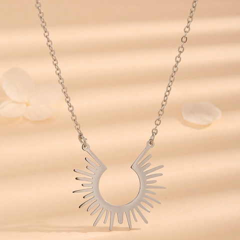 Collar de Pendiente de Rayo de Sol de Acero Inoxidable para Mujer Joyería de Cadena en Forma de U Chapado en Oro Plata Regalo