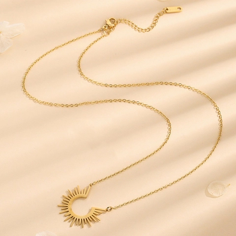 Collar de Pendiente de Rayo de Sol de Acero Inoxidable para Mujer Joyería de Cadena en Forma de U Chapado en Oro Plata Regalo