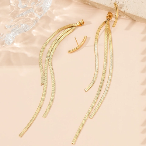 Pendientes de Botón de Acero de Titanio con Borla para Mujer Cadena de Hueso de Serpiente Oro Plata Chapado Joyería