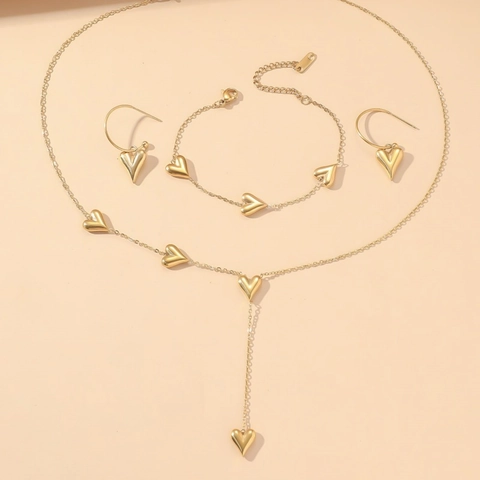 Mode Edelstahl Herz Quasten Halskette Armband Ohrringe Für Damen Gold Vergoldet Süßer Minimalistischer Schmuck Alltag