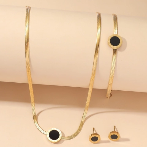 Edelstahl Römische Zahlen Rund Anhänger Halskette Armband Und Ohrstecker Vergoldet Schmuck Für Damen Täglich Tragen