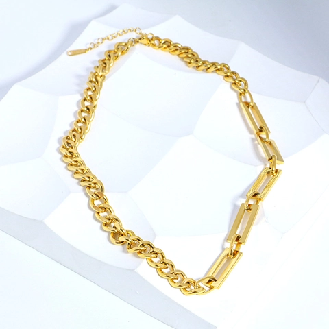 Asymmetric Cuban Link Necklace Bracelet 18K Gold Plated Titanium Steel Geometric Square Chain For Men Women Hip Hop Jewelry