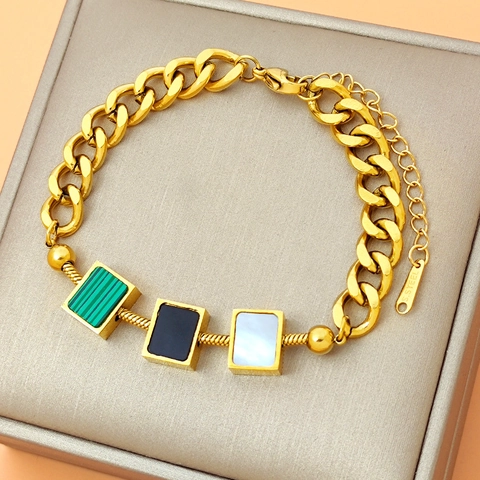 Bracelet en Acier Titane Coquille Mode pour Femmes Niche Européenne Simple Carré Étoile Géométrique Bracelet de Chaîne à Maillons Or Bijoux Rétro