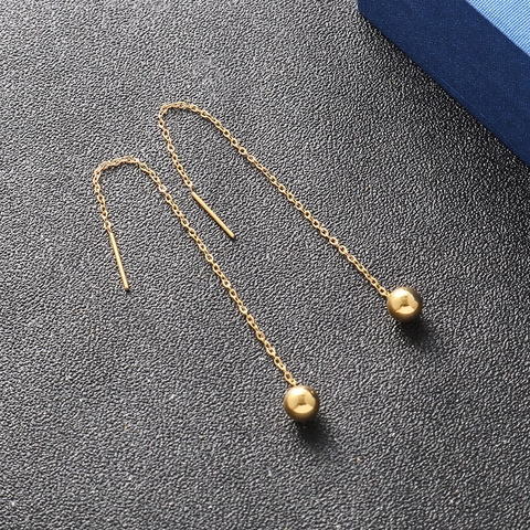 Minimalist Titanium Steel Threader Earrings 18K Gold Plated Long Chain Round Bead Drop Elegant Dangle For Women