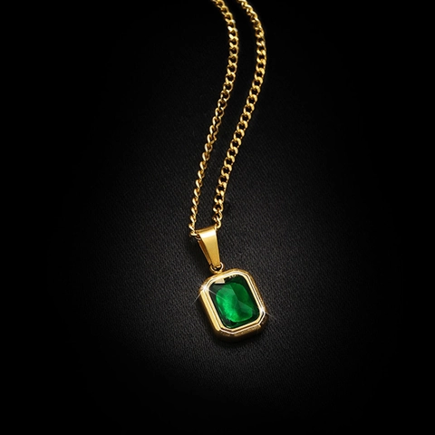 Minimalist Titanium Steel Emerald Green Rhinestone Pendant Necklace Elegant Gold Plated Geometric Clavicle Chain For Women Jewelry