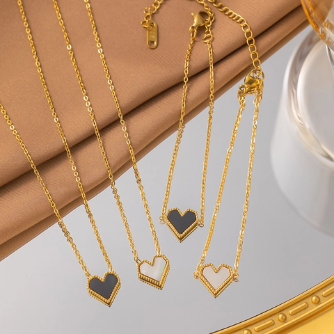 Collana Braccialetto con Pendente a Cuore in Madreperla in Acciaio Inossidabile per Donna Gioielli con Catena a Clavicola Minimalista Oro 18K