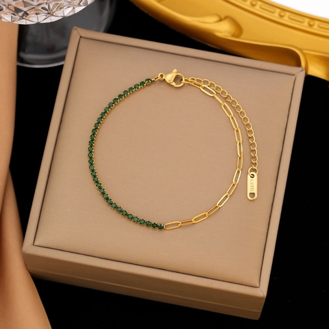 Bracciale Moda in Acciaio Inossidabile Placcato Oro Tennis Catena a Graffetta Con Zirconia Colorata Gioielli Donna