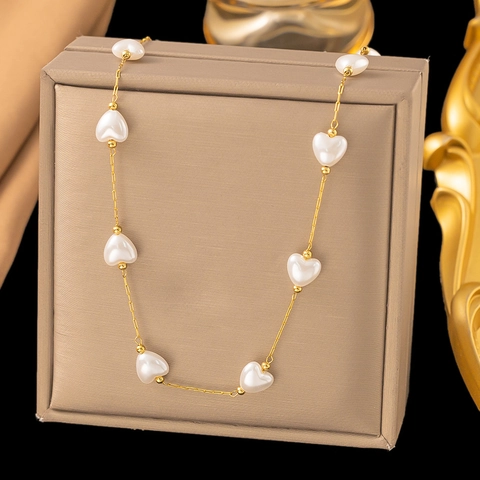 Collana di Perle d'Acqua Dolce in Acciaio Inossidabile Cuore Colorato Conchiglia Margherita Fiore Ciondolo Collana Per Donna Gioielli