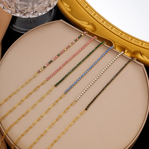 Bracciale Moda in Acciaio Inossidabile Placcato Oro Tennis Catena a Graffetta Con Zirconia Colorata Gioielli Donna