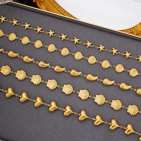 Collana con Ciondolo a Forma di Conchiglia Stella Marina Cuore in Acciaio Inossidabile per Donna Oro Perla Artificiale