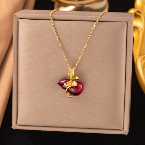 Collana con Pendente a Forma di Frutta e Fiori in Acciaio Inossidabile per Donna Lusso Leggero Oro Argento Strass Cuore Tulipe Gioielli