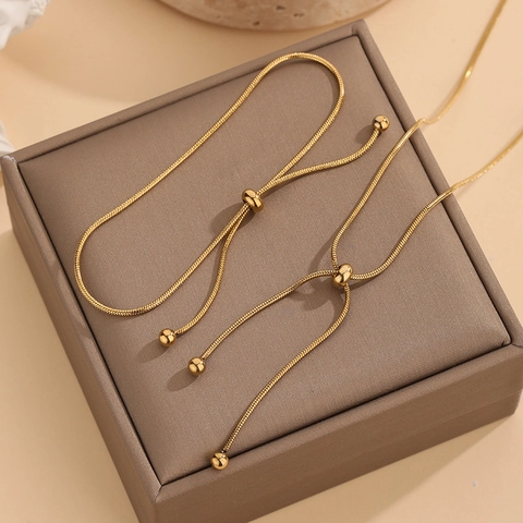 Collier Et Bracelet Ajustables En Acier Titane Avec Chaîne En Os De Serpent Et Curseur Plaqué Or 18K Bijoux Rétro Pour Femmes