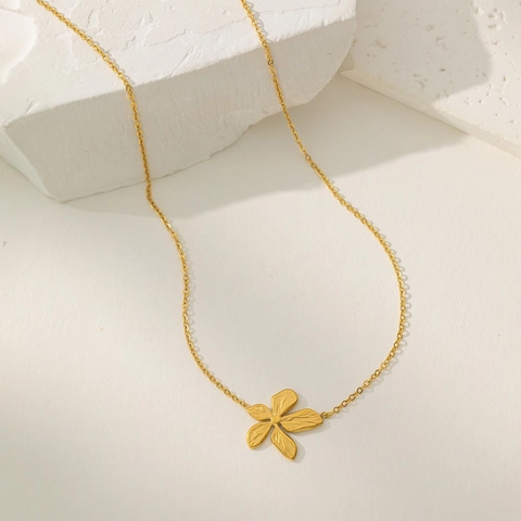 Flower Necklace Earrings Ring Titanium Steel Gold Plated Vintage Minimalist Elegant Jewelry Accessory For Women