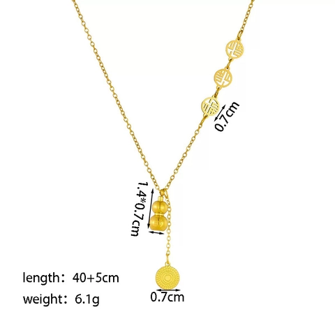 Edelstahl Hohl Fu Zeichen Flaschenkürbis Halskette Für Damen Echt Gold Vergoldet Chinesischer Stil Glücksbringer Schmuck Fußkettchen Geschenk
