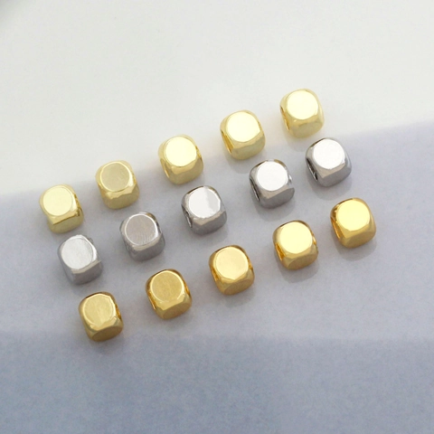 18K Gold Plated Brass Cube Spacer Beads 14K Real Gold Platinum Plated Square Loose Beads For DIY Jewelry Bracelet Necklace