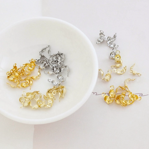 DIY Jewelry Making Copper Clamshell Bead Tips Calotte Ends 18K 14K Gold Plated Connector For Necklace Bracelet Accessory