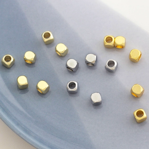 18K Gold Plated Brass Cube Spacer Beads 14K Real Gold Platinum Plated Square Loose Beads For DIY Jewelry Bracelet Necklace