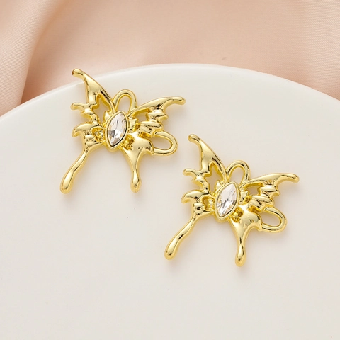 Alloy 3D Butterfly Pendant Charm Liquid Metal Style Hollow Out Rhinestone Inlaid DIY Jewelry Accessory For Earring Necklace