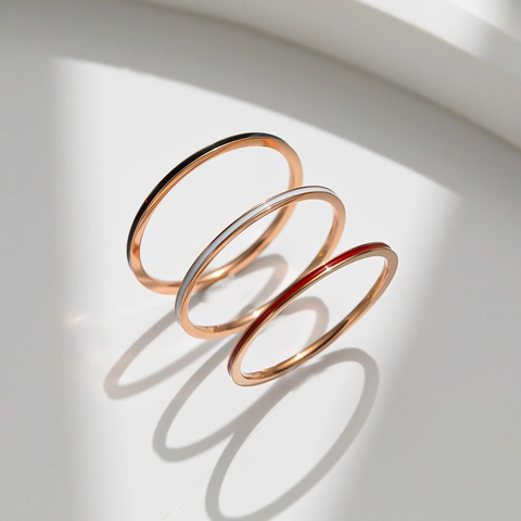 Minimalist Stainless Steel Drip Oil Ring For Women Rose Gold Thin Enamel Finger Ring Fashion Jewelry Stackable Band Jewelry