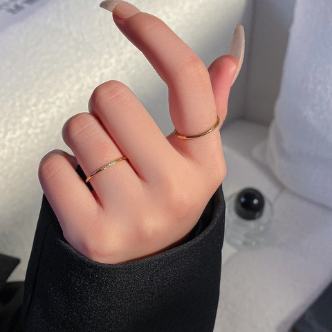 Minimalist Titanium Steel Gold Rhinestone Ring For Women Geometric Thin Band Finger Ring Light Luxury Jewelry For Daily Commute