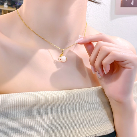 Mode Titanium Staal Konijn Hanger Halsketting Voor Vrouwen Verguld Koper Dier Sleutelbeenketting Strass Ingelegd Sieraden Cadeau