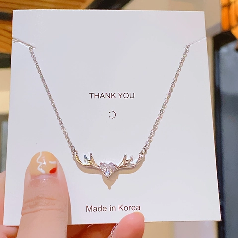 Collar de Colgante de Corazón con Astas de Ciervo para Mujer Acero de Titanio Cobre Incrustado de Circonia Joyería Regalo