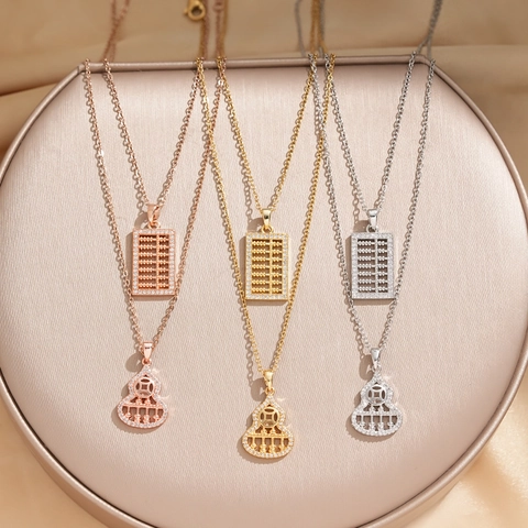 Zirconia Abacus Gourd Pendant Necklace For Women Stainless Steel Chain Traditional Style Fashion Jewelry Clavicle Chain