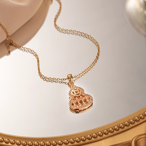 Zirconia Abacus Gourd Pendant Necklace For Women Stainless Steel Chain Traditional Style Fashion Jewelry Clavicle Chain