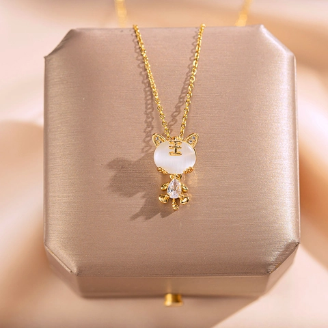 Collana con Pendente a Forma di Tigre in Oro e Acciaio al Titanio Con Opale Bianco e Zirconia per Donna Stile Giapponese Coreano