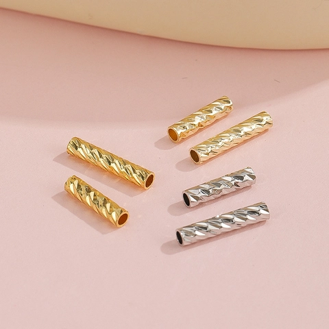 Perline a Tubo in Rame Placcato Oro 18K Texture a Spirale Taglio Diamante Perline Distanziatrici per Creazione Gioielli DIY