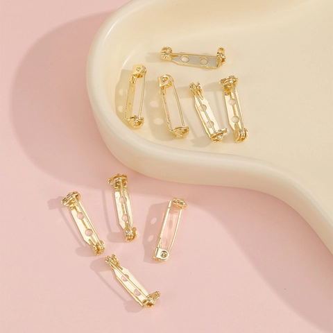 DIY Jewelry Making Findings Copper 18K Gold Plated Brooch Base Safety Pins With Holes For Badge Handmade Crafting Jewelry