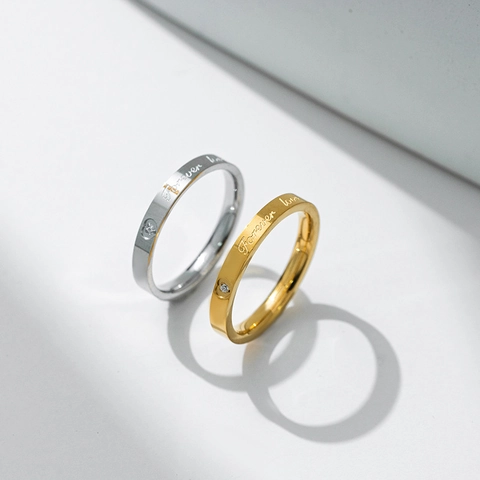 Titanium Steel Forever Love Ring Heart Zirconia Engraved Minimalist Couple Band Gold Silver Plated Fashion Finger Jewelry Women Gift