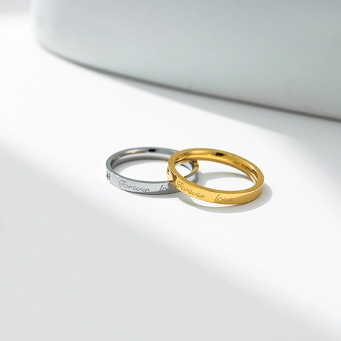 Titanium Steel Forever Love Ring Heart Zirconia Engraved Minimalist Couple Band Gold Silver Plated Fashion Finger Jewelry Women Gift