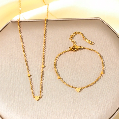 Minimalistische Vergulde Roestvrijstalen Hart Ketting En Armband Voor Dames Mode Sieraden Massieve Hart Hanger Verstelbaar