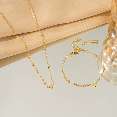 Minimalistische Vergulde Roestvrijstalen Hart Ketting En Armband Voor Dames Mode Sieraden Massieve Hart Hanger Verstelbaar