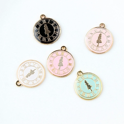Retro Girl Silhouette Alloy Enamel Pendant Vintage Clock Dial Roman Numerals DIY Jewelry Making Charm Accessory