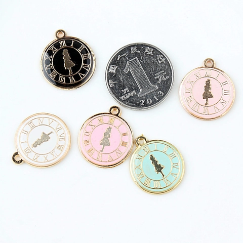Retro Girl Silhouette Alloy Enamel Pendant Vintage Clock Dial Roman Numerals DIY Jewelry Making Charm Accessory