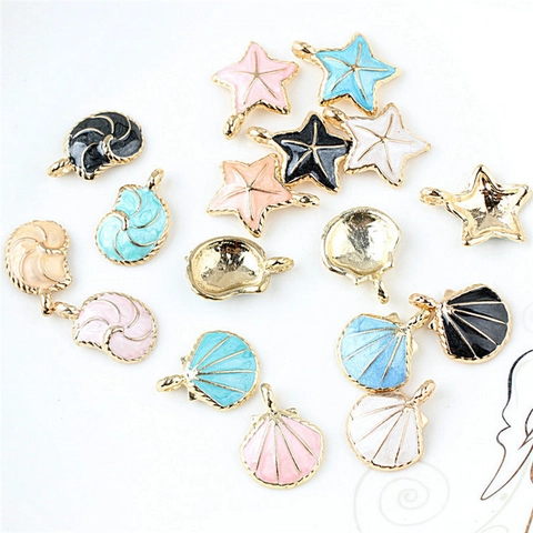 DIY Oceaan Thema Legering Emaille Bedeltjes Zeester Schelp Wulk Verguld Druppelolie Hangers Voor Sieraden Maken Armband Ketting