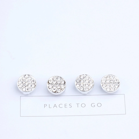 DIY Alloy Rhinestone Round Charm For Hair Tie Jewelry Making Silver Plated Micro Pave Sparkling Decorative Accessory
