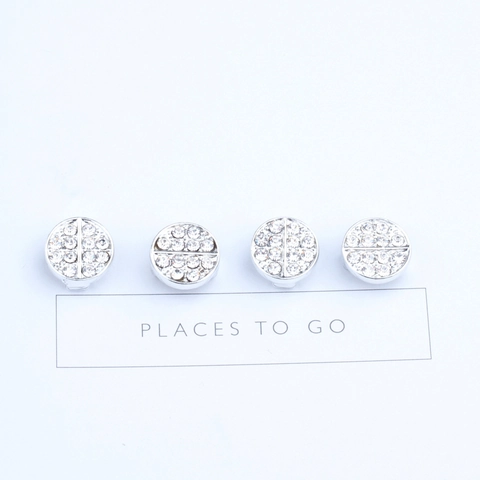 DIY Alloy Rhinestone Round Charm For Hair Tie Jewelry Making Silver Plated Micro Pave Sparkling Decorative Accessory