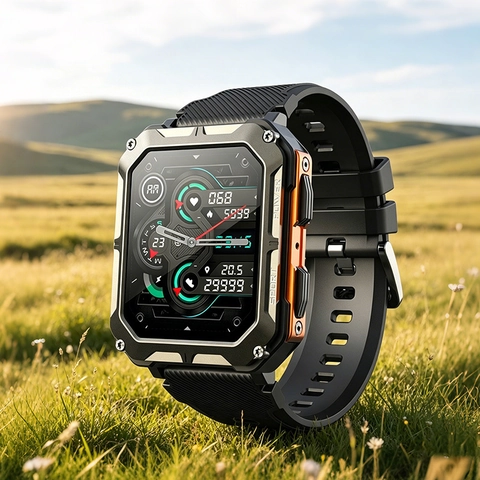 Rugged Outdoor Smartwatch Heart Rate Sleep Monitor Bluetooth Call Tactical Sports Fitness Tracker Silicone Strap Men Women