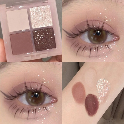 Cute Bear 4-Color Eyeshadow Palette Matte Shimmer Pearlescent Glitter Pink Purple Earthy Tones Daily Eye Makeup For Women