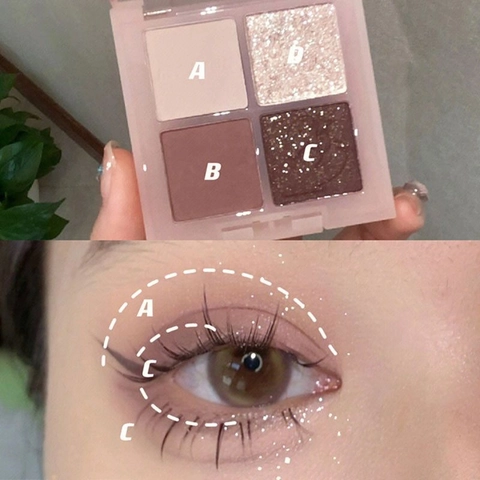 Cute Bear 4-Color Eyeshadow Palette Matte Shimmer Pearlescent Glitter Pink Purple Earthy Tones Daily Eye Makeup For Women