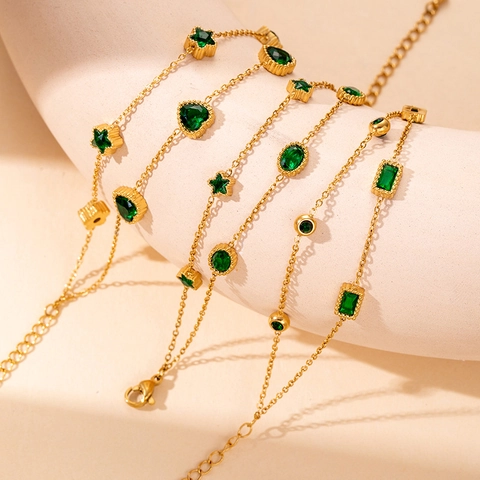 Vintage Edelstahl Doppellagiges Armband Für Damen Vergoldet Zirkonia Herz Stern Geometrisch Künstliche Perlenimitat Kette Schmuck