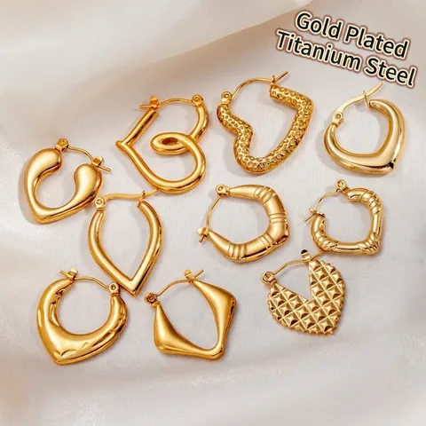 Minimalist Stainless Steel Heart Hoop Earrings For Women Geometric Gold Plated High Quality Tarnish Free Fashion Ear Jewelry