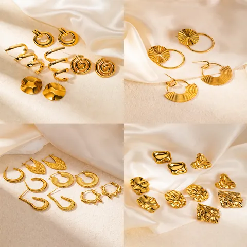 Vintage Gold Plated Stainless Steel Earrings For Women Heart Ginkgo Leaf Butterfly Geometric Hoop Stud Earrings Jewelry