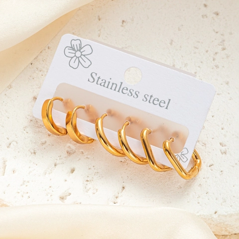Minimalist Gold Plated Stainless Steel Hoop Earrings For Women Lightweight Geometric Round Square Earring Jewelry Gift
