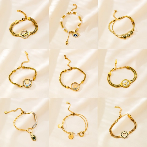Vintage Roestvrij Staal Boze Oog Levensboom Munthanger Armband Voor Dames Goud Verguld Boheemse Sieraden Verstelbare Armband