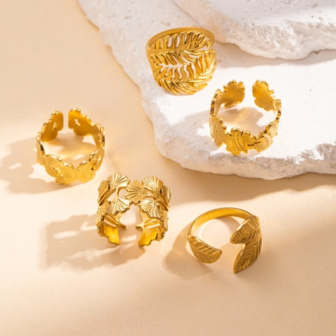 Vintage Edelstahl Verstellbarer Offener Ring Für Damen Unregelmäßiges Blatt Schmetterling Ginkgoblatt Design Ästhetischer Schmuck