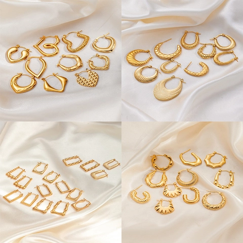Mode Edelstahl Chunky Creolen Für Damen Vergoldet Punk Geometrisch Herz Texturierte Ohrringe Schmuck Geschenk